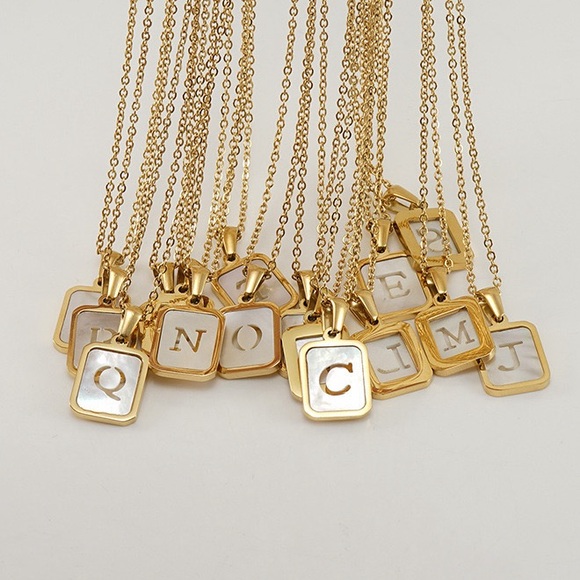 18K Gold Plated Square Pendant Initial Necklace*Letter Necklace*Waterproof*ZX - Picture 1 of 7